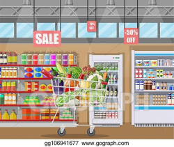 Clip Art Vector - Supermarket store interior with vegetables ...