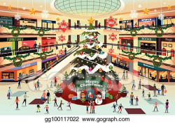 Vector Illustration - Shopping mall during christmas ...