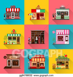 EPS Vector - Set of flat shop building facades icons with ...