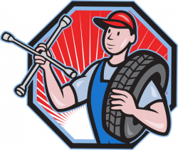 Free online clipart showing a man changing a tire on a car ...