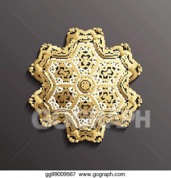 Clip Art Vector - Islamic 3d gold on dark mandala round ...