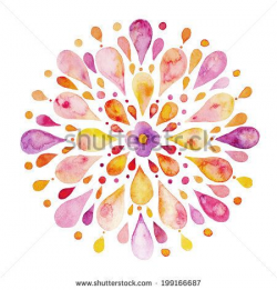 Abstract watercolor flower mandala, pink and yellow mandala ...