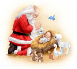 Clipart Of Santa Kneeling At The Manger | Free Images at ...