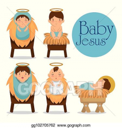 Vector Clipart - Merry christmas baby jesus lying in a ...