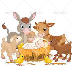 Holy child with donkey, lambs, goat and calf | Graphics ...