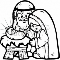 black and white Nativity scene clipart. Royalty-free clipart # 143880