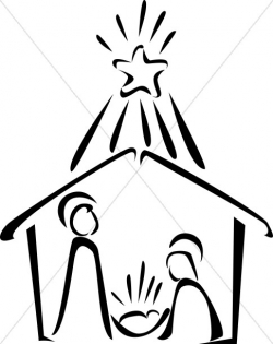 Nativity in Black and White with Bright Star | Nativity Clipart
