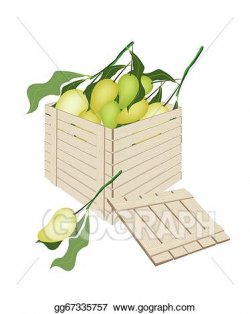 Clip Art Vector - Sweet mango fruits in wooden cargo box ...
