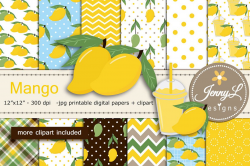 Mango Digital Papers and Mango Juice Clipart SET