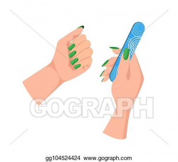 EPS Vector - Female hands with green manicure and nail file ...
