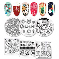 BORN PRETTY Nail Art Stamping Plate Square Round Nail Art Stamp Image Plate  Manicure Christmas Series