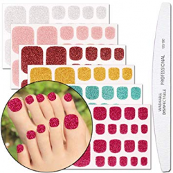 WOKOTO 6 Sheets Adhesive Toenail Art Polish Decals With 1Pcs Nail File  Glitter Nail Wraps Sticker Strips Manicure Kits For Women