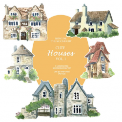 Watercolor Cute Little Houses Clipart- Castle clipart - Chalet -Cottage -  Houses clipart PNG