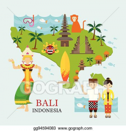Vector Clipart - Bali, indonesia map with travel and ...