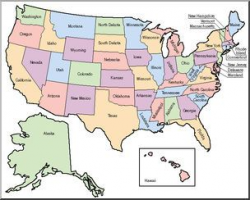 Clip Art: United States Map Color Labeled | abcteach ...