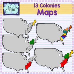 Maps of the 13 colonies clipart {Social Studies clip art}