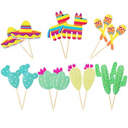 Amazon.com: Cieovo 56 Pcs Mexican Fiesta Cupcake Toppers ...
