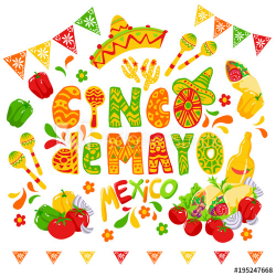 Cinco de mayo funny lettering with letters as maraca and ...