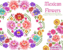 Fiesta Digital Clipart, Spanish Mexican Clipart, Mexican florals Graphics,  Cinco de Mayo Graphics, watercolor Clip art, Fiesta Clip Art