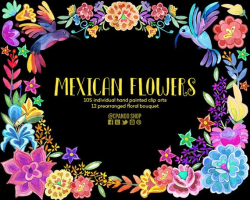 Mexican flowers, Fiesta Digital Clipart Mexican Clipart, Mexican florals  Graphics Cinco de Mayo Graphics watercolor Clip art Fiesta Clip Art