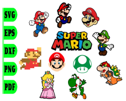 Layered Mario Svg, Super Mario SVG, mario clipart, Mario Bros Cut files:  Svg, Dxf, Eps, Yoshi svg, Luigi svg for Cricut, Silhouette
