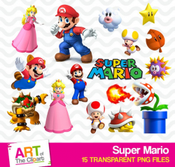 Super Mario Clipart, High Resolution Images, Mario Bros Birthday Party,  Printable, PNG Files, Super Mario Art, Princess Peach, art-042