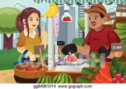 Vector Stock - Woman shopping in a farmers market. Clipart ...