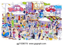Clipart - Lively and colorful flea market in asia. Stock ...