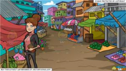 A Busy Business Woman With A Purse and A Rural Street Market Background