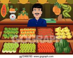 Vector Illustration - Fruit seller in a farmer market. EPS ...