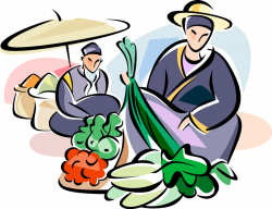 Chinese Outdoor Market Vendors - Vector Image