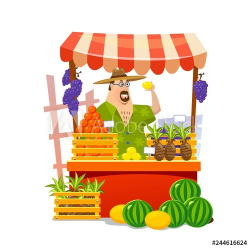 Local food market cartoon vector illustration. Fruits and ...