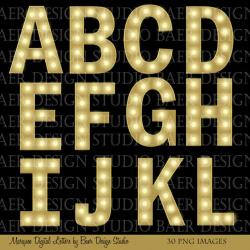 MARQUEE LETTERS:Digital Fonts, Gold Marquee Letters, Graduation Clipart,  Broadway Lights, Marquee Font, Marquee Lights, Marquee Alphabet