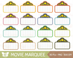 Movie Marquee Clipart, Theatre Film Show Sign Colorful Rainbow Cute Cinema  Clip Art Digital Graphics Multicolor, Commercial Use
