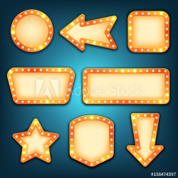 Retro marquee frames with light bulbs, vector. Neon marquee ...