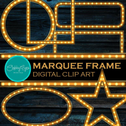 Marquee Light Digital Frame, Clip Art, Vintage Light Sign,Light Bulb Frame,  Instant Download