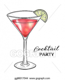 Vector Art - Hand drawn cocktail in martini glass with lime ...