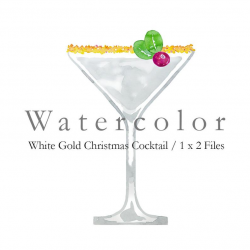 WATERCOLOR White Gold Martini Clipart - Christmas Martini - White Cocktail  - Winter Wedding png - Hand painted - Download - JPG and PNG