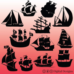 12 Pirate Ship Silhouette Clipart Images by ...