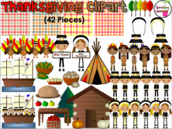 Thanksgiving Clipart (42 Pieces) - Pilgrims, Native American, Mayflower,  Food