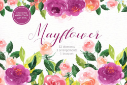 Mayflower Watercolor clipart, wedding invitations, wedding clipart,  beautiful, washy watercolour, pink florals, DIY, rose, peonies flowers