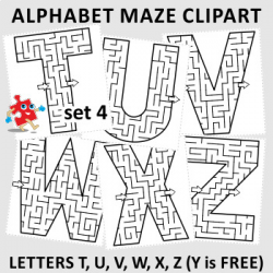 Alphabet Maze Clipart, Letters T, U, V, W, X, Z, Non-Commercial | TpT
