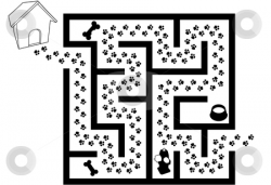 Maze Puzzle of Pet Puppy Dog Paw Prints Trail stock vector