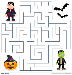 Halloween Maze - Dracula & Frankenstein Illustration ...