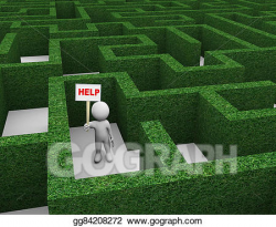 Drawing - 3d man in hedge maze calling for help. Clipart ...