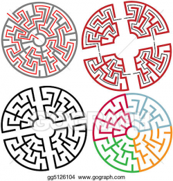 Vector Illustration - Circle and arc maze puzzle parts with ...