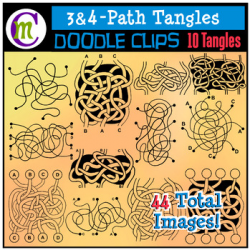 3 and 4 Path Tangle Maze Clip Art | Spaghetti Pathway Maze Clipart