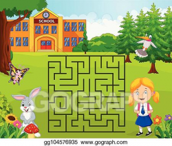 Vector Clipart - Help the girl to find her school, maze game ...