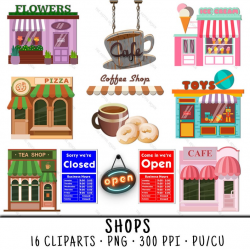 Shop Clipart, Store Clipart, Shop Clip Art, Store Clip Art, Coffee Shop  PNG, Ice Cream Shop PNG, Clipart Shop, Come In We're Open