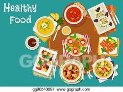 Vector Art - Popular dinner dishes icon for healthy food ...